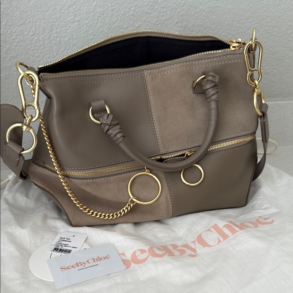 See By Chloe Emy Satchel Tan Shoulder Bag with Gold Hardware